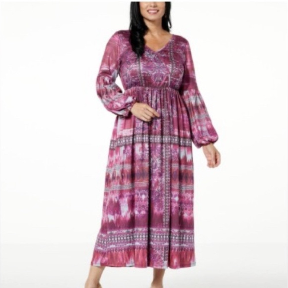 One World Elegant Maroon Patterned Maxi Dress